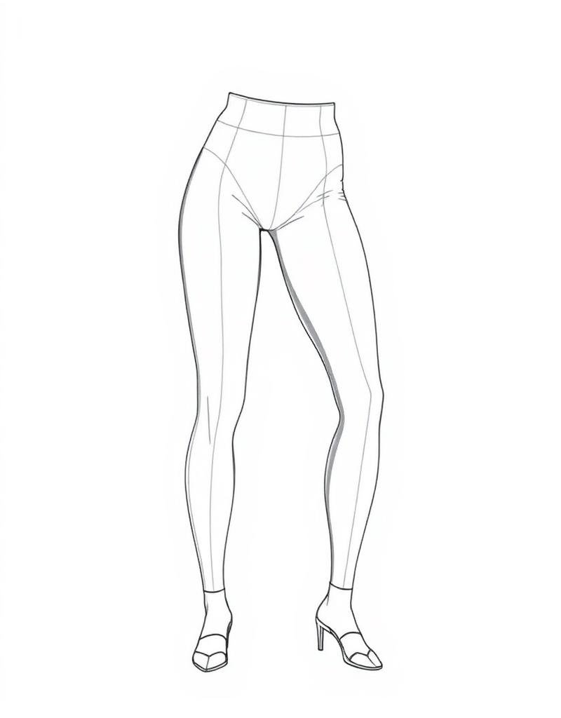 Technical flat drawing of a high-waisted legging